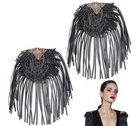 WEBEEDY 2 PCS Leather Tassel Shoulder Epaulet Punk Leather Beads Chain Shoulder Board Brooch Badge Crystal Epaulet Fringe Shoulder Badge Rhinestone Applique for Dance Punk Costume