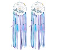 WEBEEDY 2 Pcs Mermaid Dream Catcher for Wall Hanging, Large Handmade Blue Dream Catcher with Colorful Feathers Ribbon Under The Sea Mermaid Bedroom Decor for Garden Home Wall Decor Summer Party Decor