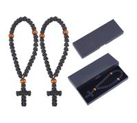 WEBEEDY 2 Pcs Orthodox Cross Bracelet 33 Knot Orthodox Prayer Rope Bracelets with Jewelry Box, Protection Blessing Cross Charm Christian Gift for Car Hanging Easter Confirmation Baptism Gift