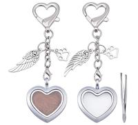 WEBEEDY 2 Pcs Pet Fur Memorial Keychain Silver Heart Keepsake Locket Key Ring with Dog Paw Angel Wing Charm Refillable Key Holder Storage for Dog Cat Hair Bag Charm Loss of Dog Sympathy Gift