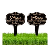 WEBEEDY 2 Pcs Please Keep Off The Rocks Yard Signs with Stakes, Double Sided Please Stay Off Aluminum Signs Weatherproof Lawn Sign for Yard Grass Garden Decor Outdoor Use, 25x35cm