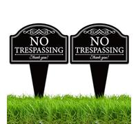WEBEEDY 2 Pcs Please No Trespassing Signs with Stakes Private Property Yard Signs for Front of the House, Double Sided Aluminum No Soliciting Warning Sign for Garden Lawn Yard, 25x35cm