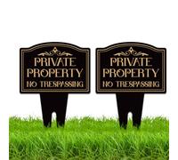 WEBEEDY 2 Pcs Private Property No Trespassing Signs with Stake Double Sided No Trespassing Yard Signs for Front Door, Weatherproof Aluminum No Soliciting Warning Sign for Garden Lawn Yard, 25x35cm