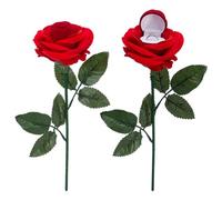 WEBEEDY 2 PCS Rose Ring Box Red Rose Shape Jewelry Box Romantic Ring Case with Stem for Proposal Flower Round Boxes for Birthdays,Wedding,Valentine's Day or Romantic Occasions Sweet Gifts for Lover