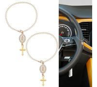 WEBEEDY 2 PCS Steering Wheel Rosary Charm Catholic Auto Rosary Hanging Pendant with Virgin Mary Charm and Crucifix Religious Car Protection Charm Decor for Men Women Home Wall Decoration,13.5cm