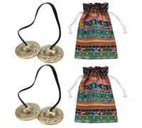 WEBEEDY 2 Pcs Tibetan Tingsha Cymbals Gold Dragon Phoenix Embossed Meditation Chime Bells with Tibetan Drawstring Cloth Bags Yoga Finger Meditation Chime Handcrafted Spiritual Accessories Tools