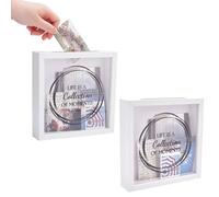 WEBEEDY 2 Pcs Top Loading Shadow Box with Slot, Travel Memory Boxes Adventure Archive Box Picture Frame Ticket Display Case for Travel Adventure Display Keepsake Home Decor Gift, 20x20x4.5cm