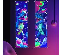 WEBEEDY 2 Pcs UV Reactive Dinosaur Black light Tapestry Trippy Tapestry with Space Background Glow in the Dark Tapestry for Bedroom Aesthetic Trippy Room Decor Posters for Wall Hanging, 33x130cm