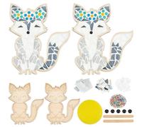 WEBEEDY 2 Set DIY Fox Glass Mosaic Creativity DIY Mosaic Coaster Kit for Adults Fun DIY Art and Craft Supplies Handmade Home Decor Gifts DIY Glass Craft Include Glass Mosaic Tiles, Wooden Chips