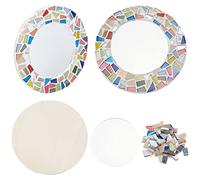 WEBEEDY 2 Set DIY Mirror Mosaic Kit for Adults Make Your Own Mirror, Mosaic Arts Crafts Kit with 16cm Mirrors, Wooden Chips, Mosaic Tiles, Mirrors Wall Decor Mosaic Set Gift for Birthday Mother's Day