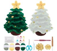 WEBEEDY 2 Sets Christmas Tree Crochet Kit for Beginner DIY Christmas Ornaments Crochet Knitting Supplies with Step-by-Step Instruction, 4 Colors Yarns, Complete DIY Craft Kit for Handmade Gift