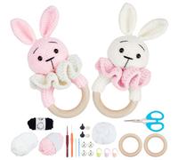 WEBEEDY 2 Sets Complete Crochet Kit for Beginners,DIY Crochet Bunny Rattle Kit Handmade Bear Rattle with Video Tutorial,Yarn,Hook,Thread for Adults,DIY Stuffed Animals Birthday Easter Gift