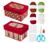 WEBEEDY 2 Sets DIY Christmas Plastic Canvas Box Cross Stitch Kit with Mesh Canvas Sheets,5 Colorful Yarn and Instruction for Beginners Embroidery Kit Crafting Gift Boxes Needle Points Sewing Kit