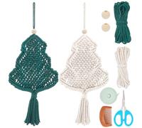 WEBEEDY 2 Sets DIY Macrame Christmas Tree Ornament Kit with Step-by-Step Video for Beginner Handmade Cotton Rope Woven Christmas Tree Tassel Decoration for Home