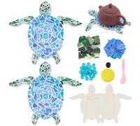 WEBEEDY 2 Sets DIY Mosaic Sea Turtle Kit Creativity Sea Turtle Mosaic Coaster with Wooden Bases,Glass Mosaics Tiles,Ribbon and Instruction for Adult Beginner Ocean Animal Hanging Art Wall Decor