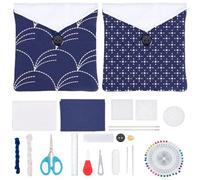WEBEEDY 2 Sets DIY Sashiko Embroidery Bag Kit for Embroidery Beginners,Embroidery Pouch Making Kit with Sashiko Template,Needles,Thread for Women DIY Coin Purse Needlepoint Crafts Gift