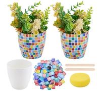 WEBEEDY 2 Sets DIY Vase Mosaic Making Kit Small Flower Vase Mosaic Kit for Adults Beginners DIY Colorful Glass Mosaic Tile Kit Make Your Own Vase Set for Indoor Outdoor Plant Handmade Art Craft Gifts