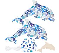 WEBEEDY 2 Sets Dolphin Glass Mosaic Kit DIY Mosaic Kit Art and Craft Kit for Adults Include Glass Mosaic Tiles, Wooden Chips, Ribbon, Make Your own Crafts