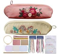 WEBEEDY 2 Sets Embroidery Pencil Case Kit Complete DIY Zipper Pouch Organizer Sewing Set with 2 Pre-Printed Fabric, All Supplies & Instruction for Birthday Christmas Handmade Needlework Gifts