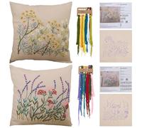 WEBEEDY 2 Sets Embroidery Pillow Kit Complete DIY Cushion Case Set with Pre-Printed Floral Pillow Covers, Embroidery Threads, Needles & Instruction for Home Decor Sewing Projects, 42x42cm