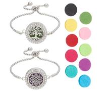 WEBEEDY 2 Sets Essential Oil Diffuser Stainless Steel Rhinestone Bracelets Adjustable Aromatherapy Locket Diffuser Bracelet with 20 Refill Pads for Women Christmas Thanksgiving Day Birthday Gift
