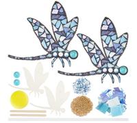 WEBEEDY 2 Sets Glass Mosaic Tiles Kit Dragonfly Mosaic Craft Kit Creativity Animal Mosaic Hanging Art Set with Instruction DIY Mosaic Coaster Kit for Adults Beginners Summer Party Hanging Decor