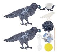 WEBEEDY 2 Sets Halloween Decor DIY Raven Mosaic Kits for Adults, Crow Art Crafts Bird Glass Mosaic Craft Kit with Wood Bases, Glass Tiles, Ribbon, Crow Hanging Ornaments Home Wall Art Party Gift