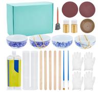 WEBEEDY 2 Sets Kintsugi Repair Kit Gold for Beginners, Japanese Repair Art Kit with Practice Ceramic Cups, Glue for Repairs Meaningful Broken Ceramics, Glass, Jade, Sculptures, Pottery Art Craft Gift