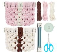 WEBEEDY 2 Sets Macrame Bag Kit DIY Macrame Small Coin Purse Making Kit Boho Change Purse Coin Pouch Wallet Handwoven Bag Kit with Cotton Cord and Video Instructions for Adults Beginners