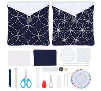 WEBEEDY 2 Sets Sashiko DIY Bag Kit Japanese Embroidery Bag Kit for Beginners, Complete Embroidery Wallet with Sashiko Templates, Needles, Thread for Women DIY Needlepoint Christmas Crafts Gift