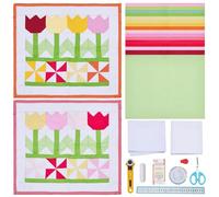 WEBEEDY 2 Sets Tulip Time Mini Quilt Kit with Quilting Fabric Strips Cotton Fabric Quilting Kits for Beginners Easy to Sew Spring Tulip Decoration DIY Craft Kit for Placemat, Coaster, Home Decor