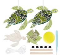 WEBEEDY 2 Sets Turtle Mosaic Kit for Adults, Sea Turtle Mosaic Coaster Kit with 15cm Wooden Coaster Wall Decor Green Mosaic Tiles DIY Mosaic Tile Unique Turtle Gifts for Women, Home Decoration