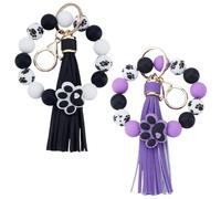 WEBEEDY 2 Styles Claw Silicone Beaded Bracelet Wrist Keychain Dog Paw Wristlet Keychain Making Kit with 15mm Round Silicone Loose Beads,PU Leather Tassel,Elastic Cord,Lobster Clasp Key Rings