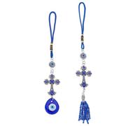 WEBEEDY 2 Styles Evil Eye Car Hanging Ornament Turkish Evil Eye Cross Lucky Charm for Car Rearview Mirror, Blue Beads Protective Charm for Window Door Cars Home Wall Decor, Gift for Father's Day