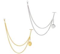 WEBEEDY 2 Styles Gold Single Albert Pocket Watch Chain with Locket Pendant Stainless Steel Men's Watch Chain for Business Halloween Suit Decoration Jewelry Accessory Father Day Gift