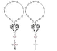 WEBEEDY 2 Styles Silver Cross Rear View Mirror Charm Christian Guardian Angel Steering Wheel Rosary Charm Accessory Religious Car Protection Charms Decor for Men Women Home Wall Decoration