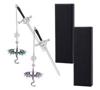 WEBEEDY 2 Styles Wing Dragon Sword Bookmarks Cool Flying Dragon Metal Bookmark Vintage Page Markers with Dragon Pendant Tassel Reading Supplies for Men Readers Fantasy Dragon Christmas Graduation Gift