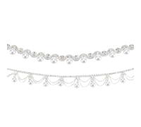 WEBEEDY 2 Yards 2 Styles Rhinestone Fringe Trim for Sewing Pearl Tassel Silver Beaded Fringe Trim Belt Crystal Bead Chain for DIY Gift Hats Wedding Dress Desk Lamp Pillow Curtain Clothing Decoration