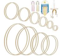 WEBEEDY 20 Pcs 10 Sizes Wooden Bamboo Ring for Crafts Floral Hoop Macrame Rings Dream Catcher Ring Wedding Wreath Flower Hoop Rings for DIY Wreath Wall Hanging Crafts, 1cm Width, 7.5-32.5 cm Diameter