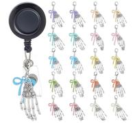 WEBEEDY 20 Pcs Skeleton Hand Badge Reel Charms 10 Styles Halloween Nurse Clip Charm with Bow for for Badge Reels, Lanyard, Purse, Rad Tech, X-Ray Tech, Backpack, Keys, Shoes Halloween Decor Gift