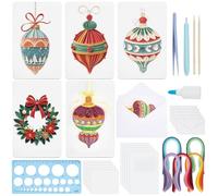 WEBEEDY 20 Sets Christmas Ball Paper Quilling Kit Handmade Christmas Greeting Card with Envelopes 3D Christmas Ball Wreaths Card Making Kit with Instuction for Adult Beginner Christmas Decor Gift