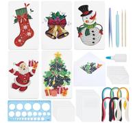 WEBEEDY 20 Sets Christmas Paper Quilling Kit for Adult Beginner Handmade Christmas Tree Snowman Ball Socks Patterns Greeting Card with Instuction DIY Christmas Congratulation Cards for Party Decor