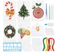 WEBEEDY 20 Sets Christmas Paper Quilling Kit Handmade Christmas Greeting Card with Envelopes 3D Christmas Trees Wreaths Ball Stars Card Making Kit with Instuction for Adult, Gift for Christmas