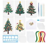 WEBEEDY 20 Sets Christmas Tree Paper Quilling Kit DIY Christmas Card Making Kit with Instruction for Adult Beginner Handmade 3D Christmas Trees Greeting Card for Christmas Party Decor Gift