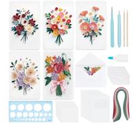 WEBEEDY 20 Sets DIY Bouquet Quilling Greeting Card Kit Flower Paper Quilling Kit with Instruction for Adults Beginners 5 Styles Floral Quilling Card Making Kit for Wedding,Anniversary,Birthday
