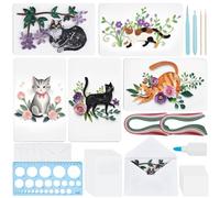 WEBEEDY 20 Sets DIY Cat Paper Quilling Kit with Instruction for Adult Beginner 5 Styles Cat Flower Greeting Cards Making Kit with 20 Blank Cards,36 Colors Strips,Quilling Tools Pet Lover Gifts