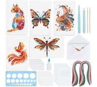 WEBEEDY 20 Sets DIY Colourful Animal Quilling Cards Kit for Adults 5 Styles Cat,Butterfly,Dragonfly,Swan Quilling Card Making Kit with 20 Blank Cards,36 Colors Strips,Quilling Tools and Instruction