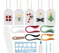 WEBEEDY 20 Sets DIY Quilling Christmas Figures Kit DIY Christmas Paper Blank Tags Hanging Labels with String Paper Quilling Kit for Beginners with Tools and Instruction,Christmas Holiday Decor Gift