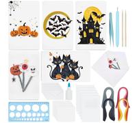 WEBEEDY 20 Sets Halloween Paper Quilling Kit for Adult Beginner 5 Styles Pumpkins Bats Black Cats Spiders Greeting Card Making kit with Instruction Handmade Quilling Card for Halloween Party Decor