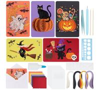 WEBEEDY 20 Sets Halloween Paper Quilling Kit for Adult Beginner 5 Styles Witches Pumpkins Ghosts Bats Black Cats Greeting Card Making Kit with Instruction Handmade Quilling Card for Halloween Decor